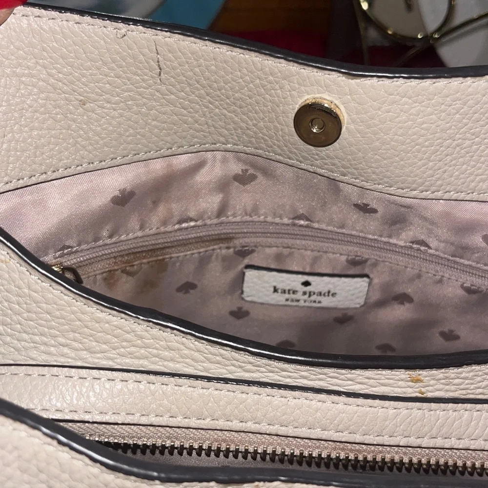 Kate Spade Leila Colorblock Cream and Tan Shoulder Bag Tote 3 Compartment Purse
